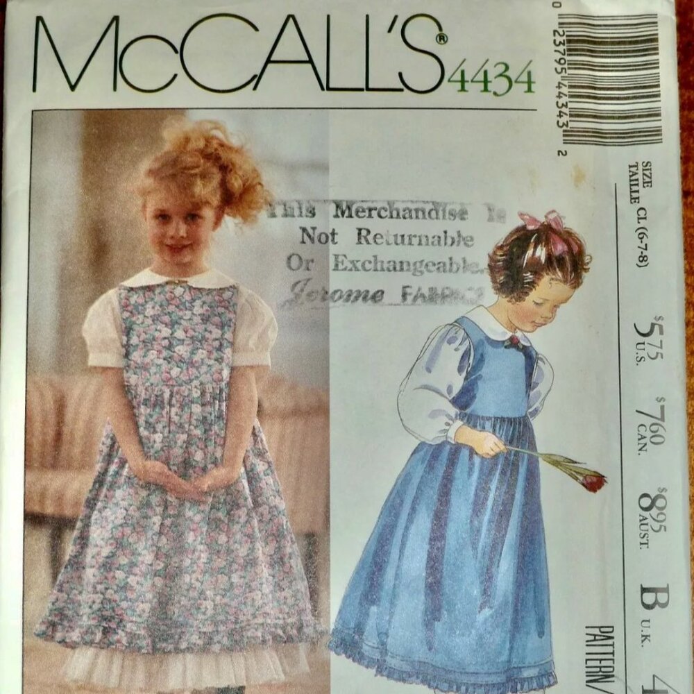 McCall's 4434 Vintage Laura Ashley Pattern-Girl's Jumper,Blouse,Petticoat Sz 2-4